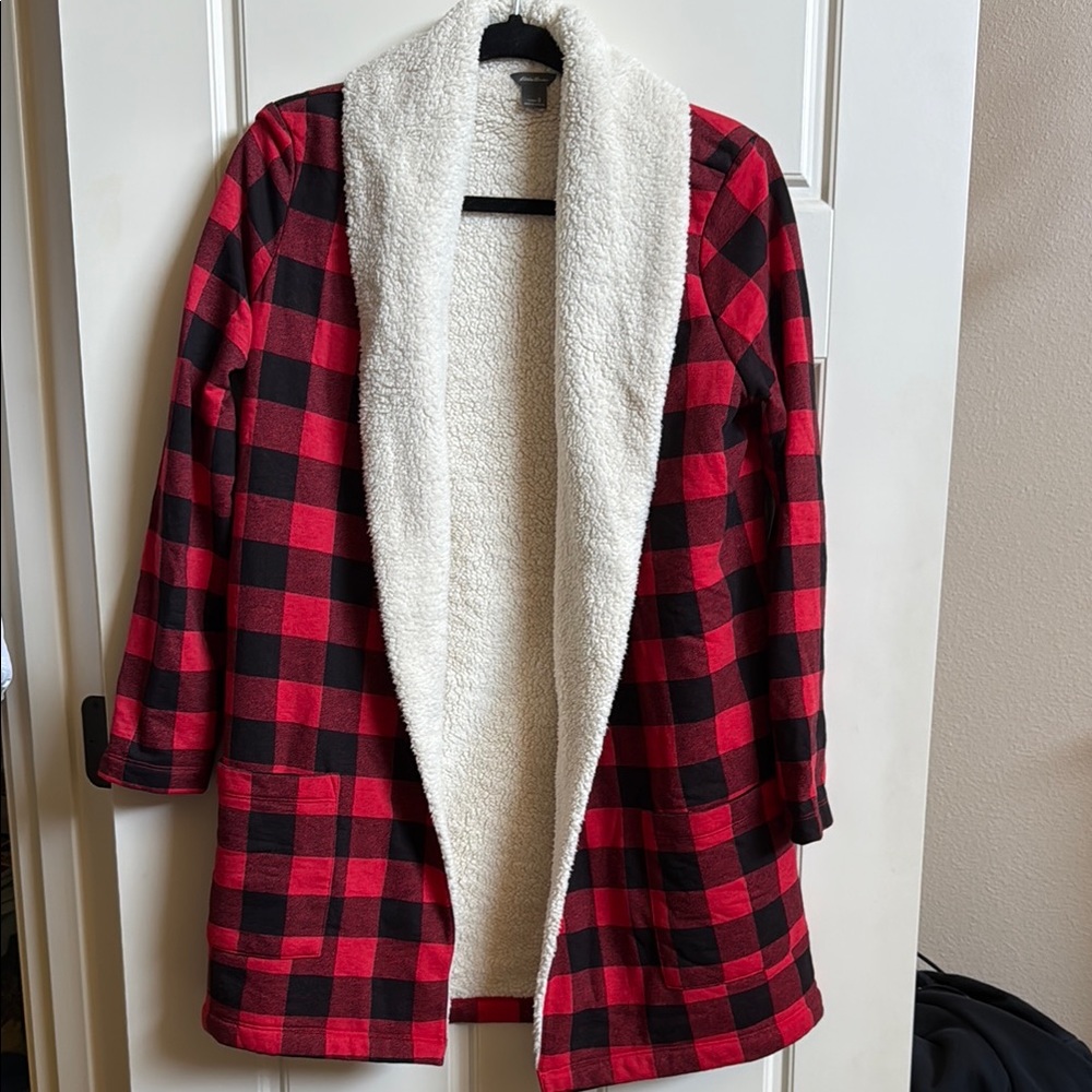 Eddie Bauer Red and Black Checkered Teddy Jacket